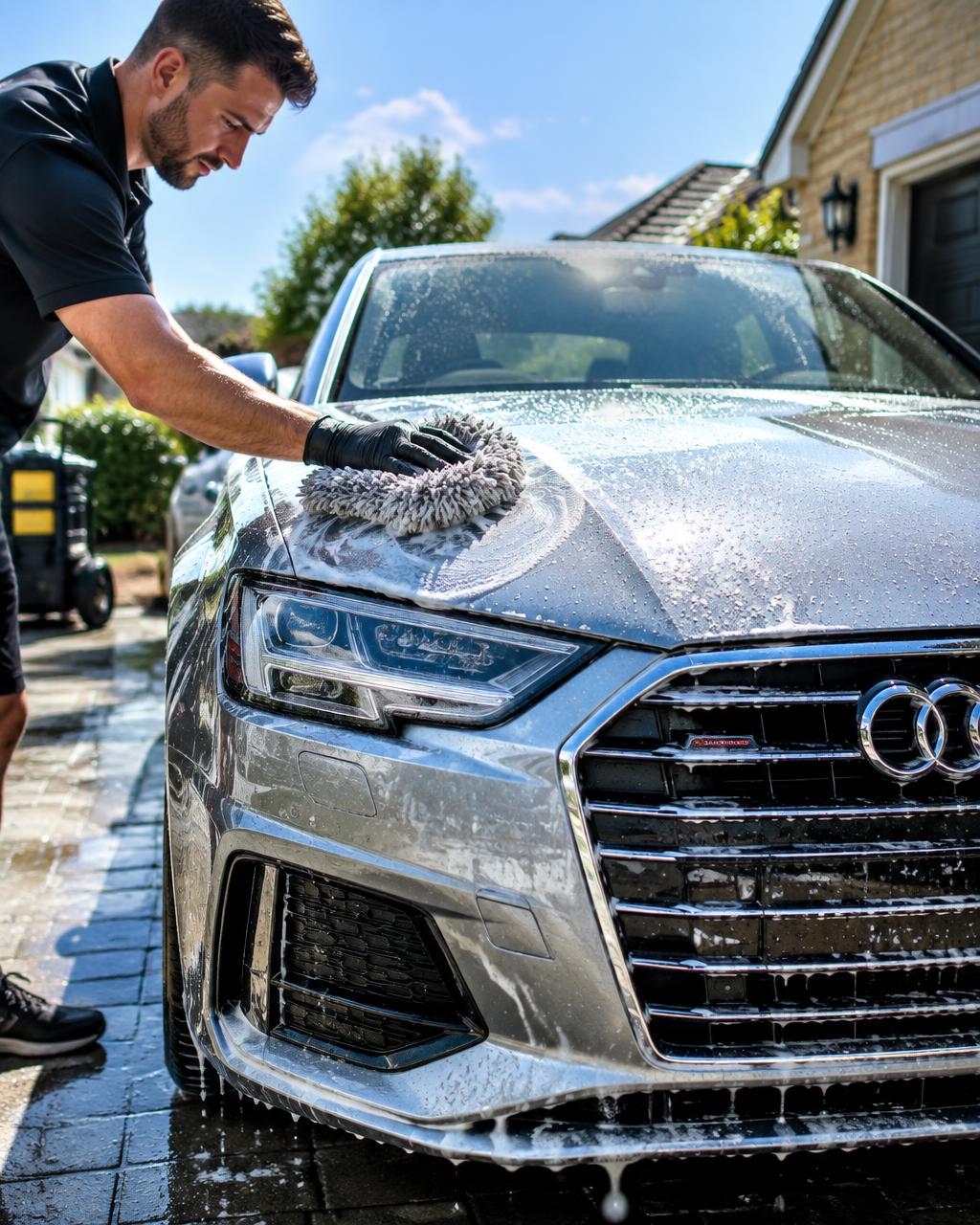 Illustrative photo of a car being washed by hand